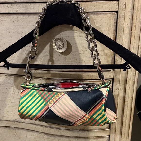Vivienne Westwood Multicolor Plaid Clutch with Chain Strap - Picture 5 of 8